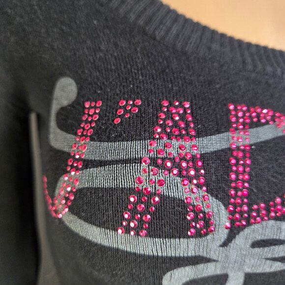 Y2K Joshua Perets Mini Sweater Dress size XS Black Pink Rhinestones Emo Mcbling - Picture 3 of 12